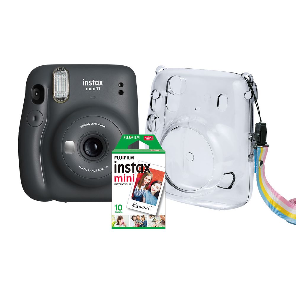 Kit Câmera Instax Mini 11 com pack 10 fotos e bolsa Crystal Grafite