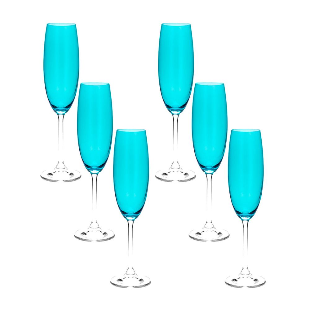 Conjunto com 6 taças cristal ecológico p/champanhe Gastro/Colibri turquesa 220ml