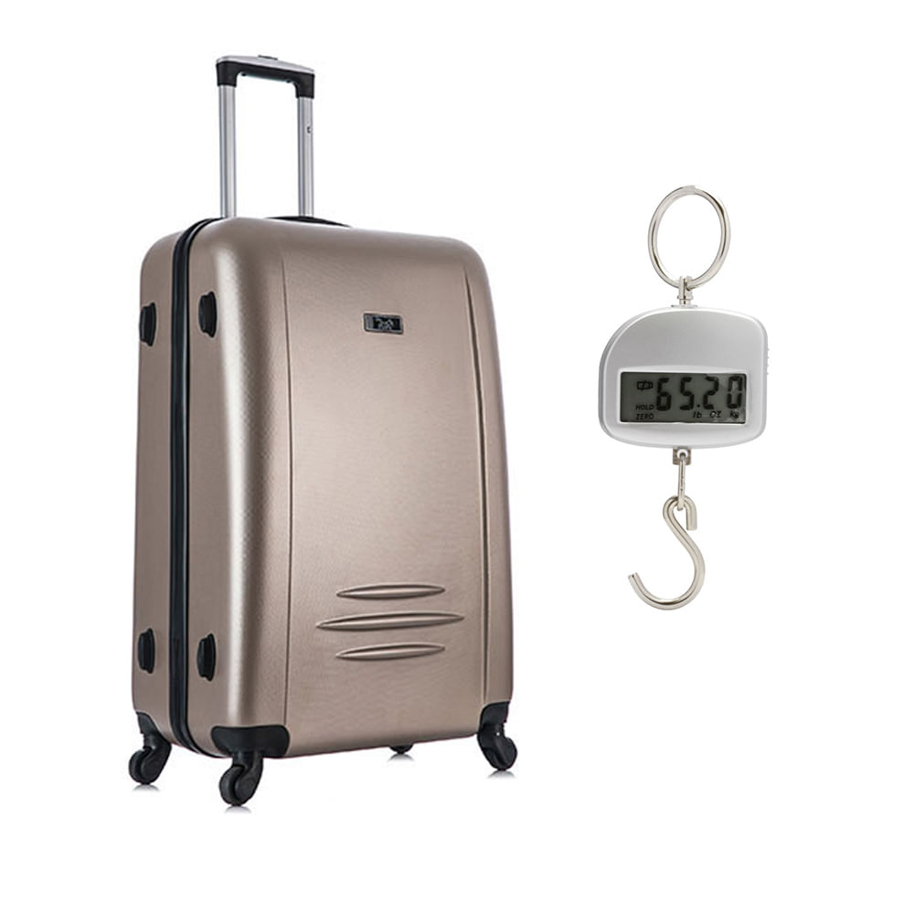 Mala Jalapão Grande Champanhe e Balança digital portátil para bagagens até 30 Kg