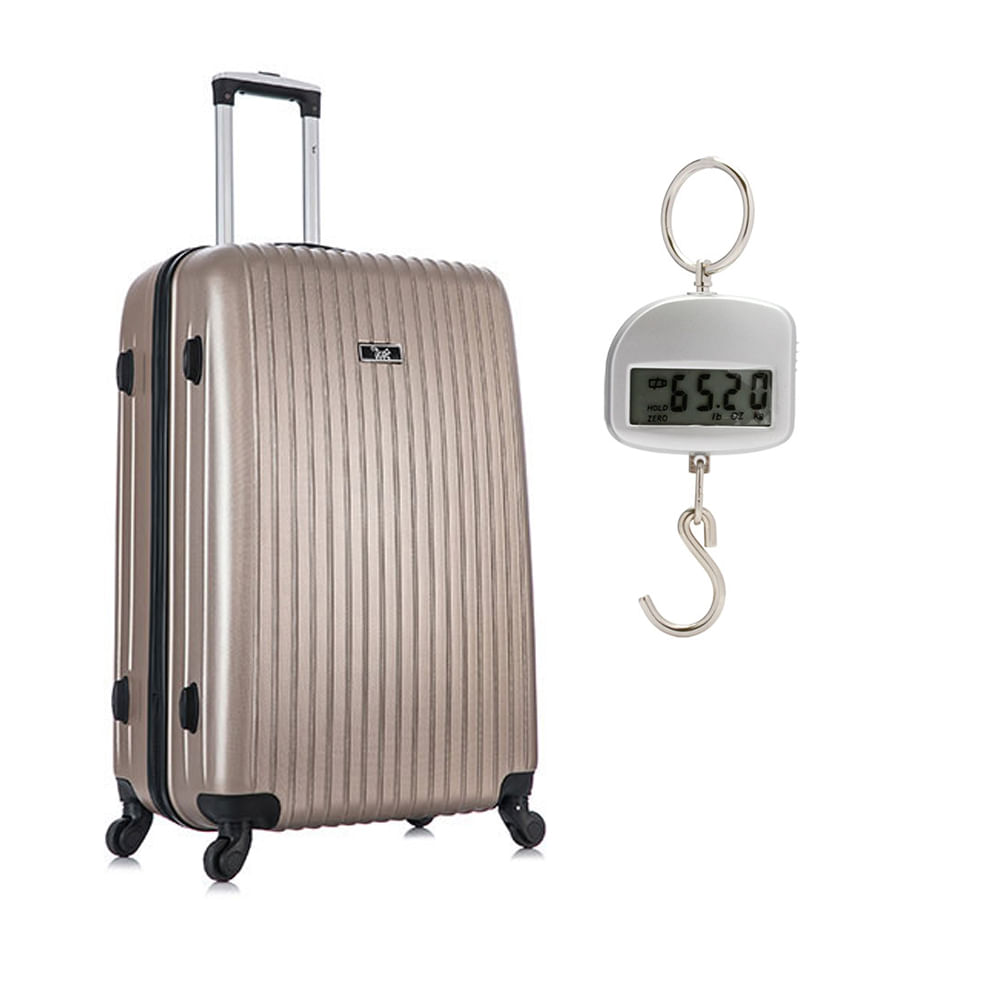 Mala Macaíba Grande Champanhe e Balança digital portátil para bagagens até 30 Kg