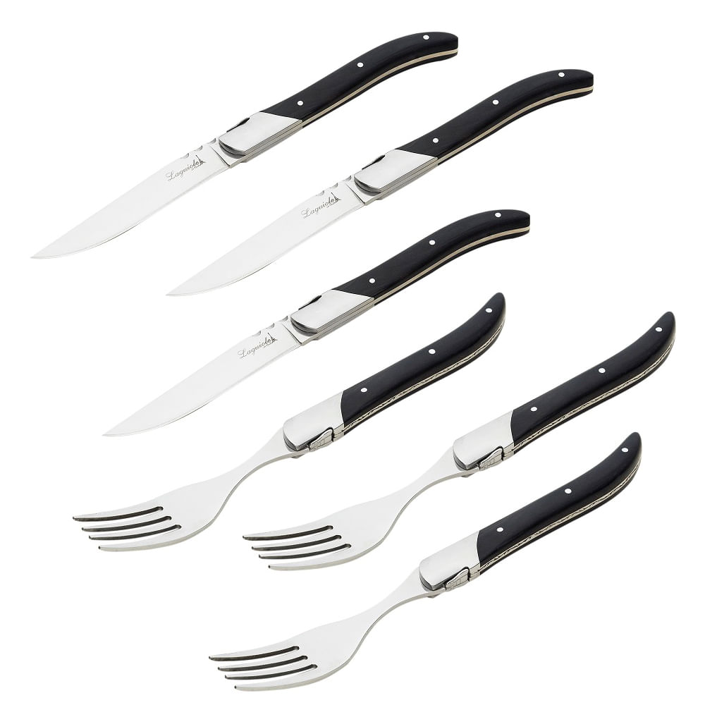 Conjunto de 3 facas e 3 garfos ORIGINAL LAGUIOLE LA TOUR Ultra Premium - preto