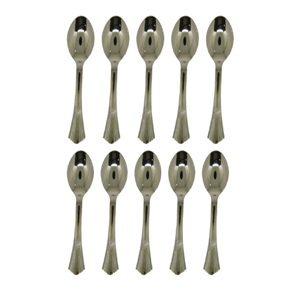 Colher Refeição Prata c/10 - Silver Plastic