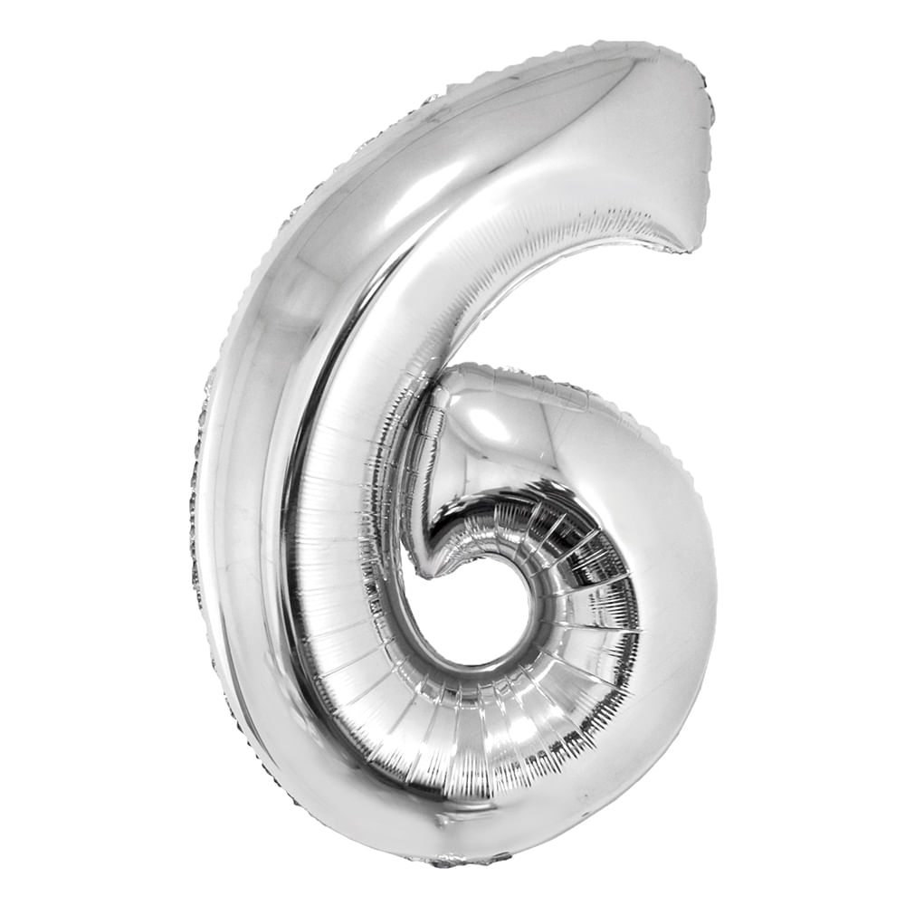 Encontraproduto.com.br - Balão Metalizado Prata 80cm Número 6 - Silver Festas