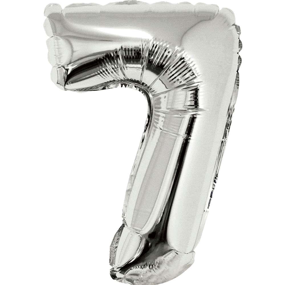 Encontraproduto.com.br - Balão Metalizado 40cm 16 polegadas com canudo número 7 SilverFestas