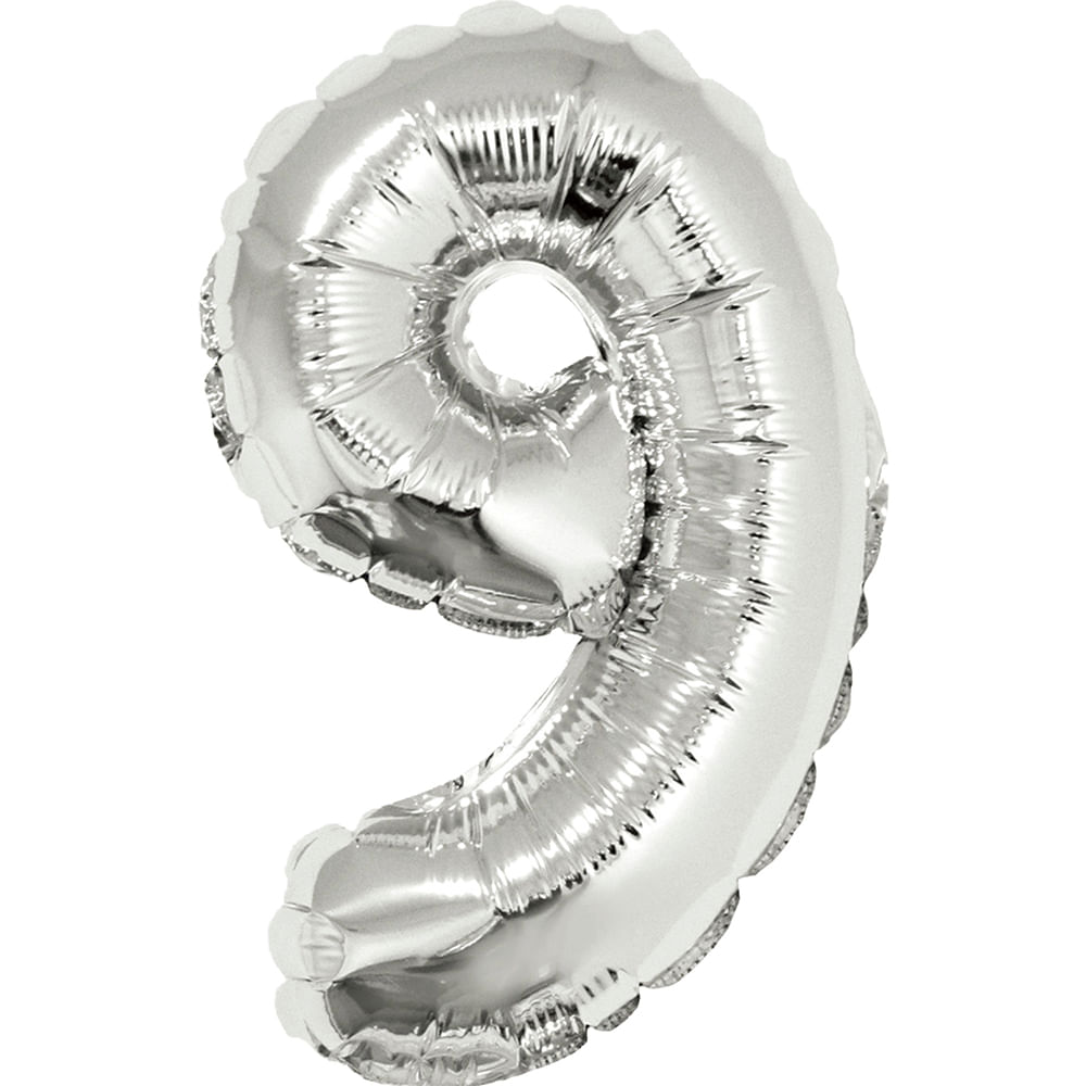 Encontraproduto.com.br - Balão Metalizado 40cm 16 polegadas com canudo número 9 SilverFestas