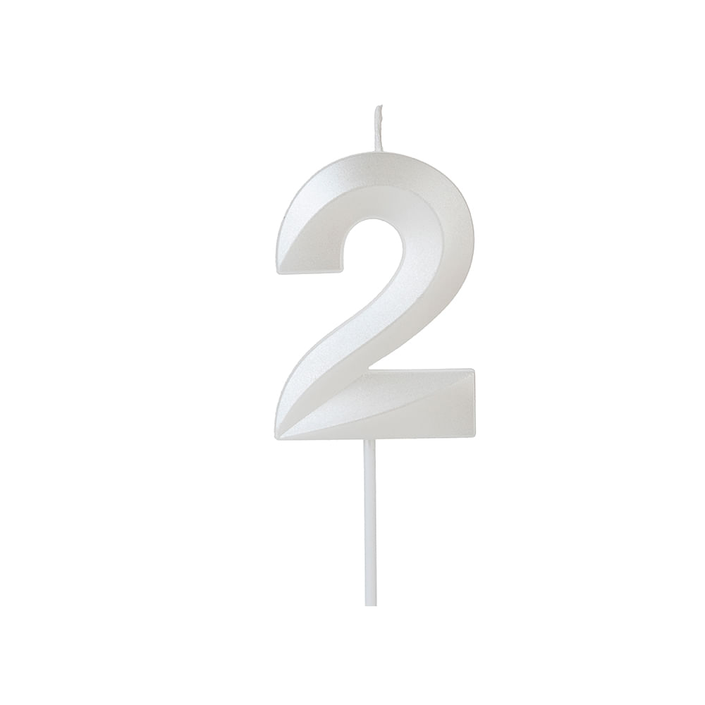 Encontraproduto.com.br - Vela de Aniversário Design Perolizada Branca Nº 2 - Silver Festas
