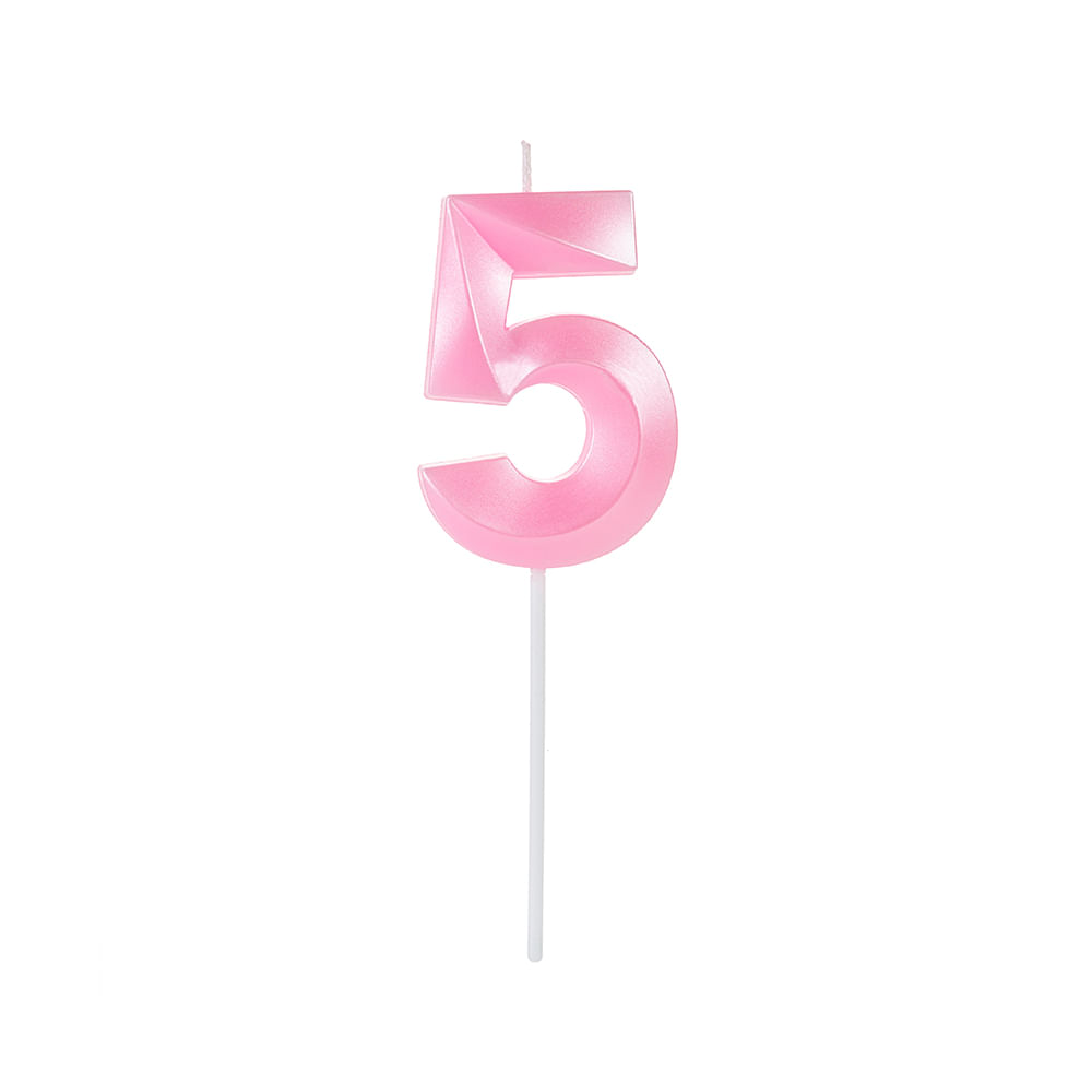 Encontraproduto.com.br - Vela de Aniversário Design Perolizada Rosa Nº 5 - Silver Festas