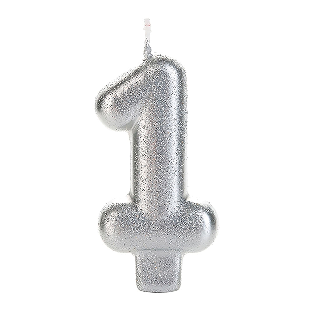 Vela Metalizada com Glitter Número 1 SilverFestas
