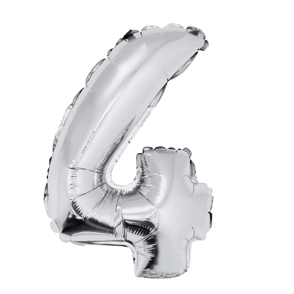 Encontraproduto.com.br - Balão Metalizado 40cm 16 polegadas com canudo número 4 SilverFestas