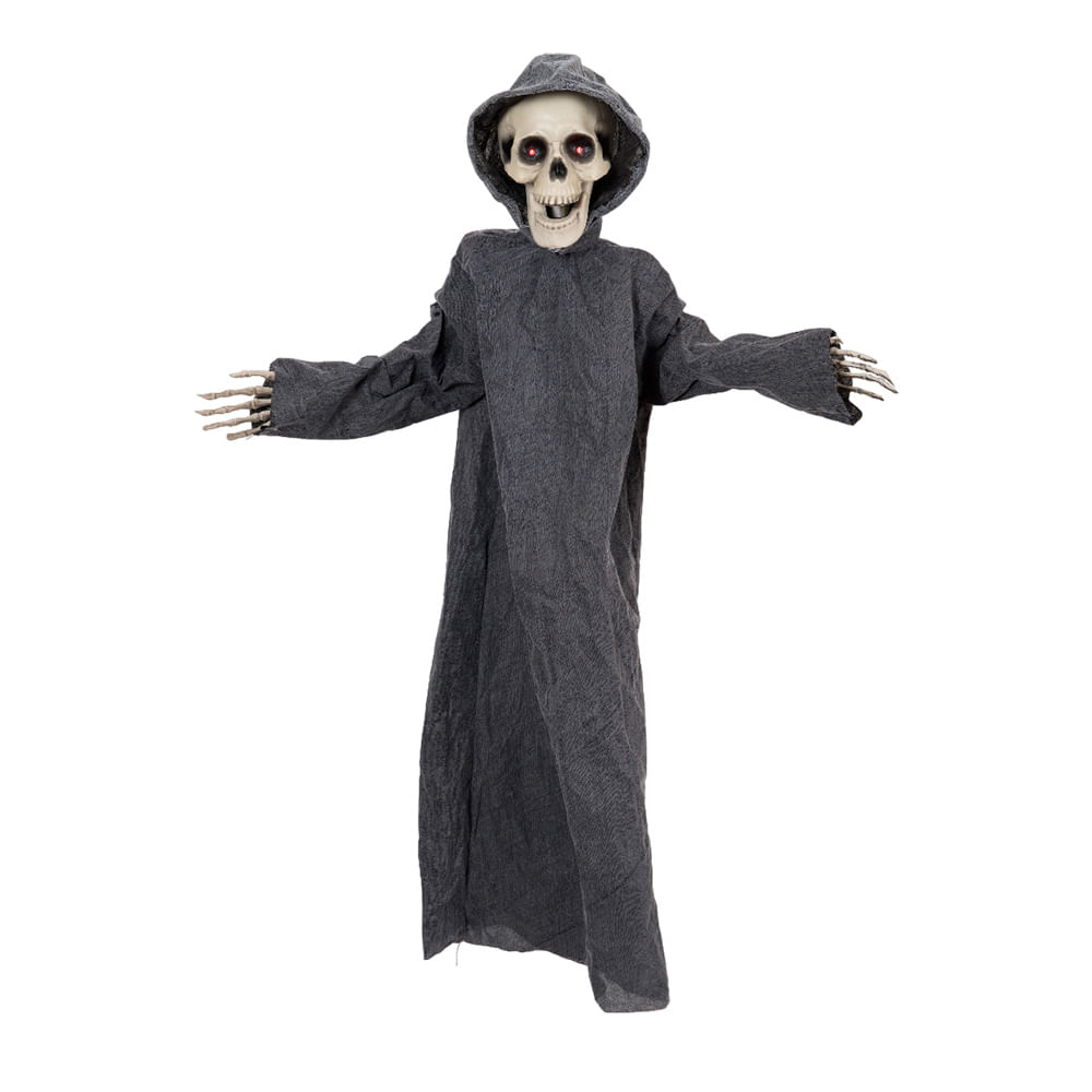 Caveira Halloween Assustadora E Aterrorizante Com Luz E Som 145Cm