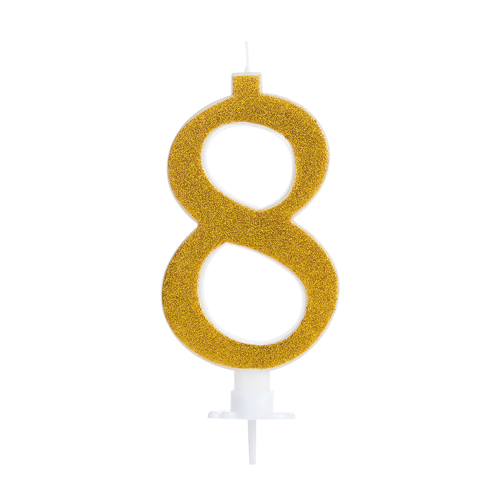 Vela Grande Glitter Número 8 Para Decorar E Iluminar Seu Bolo Com 10Cm Silver Festas