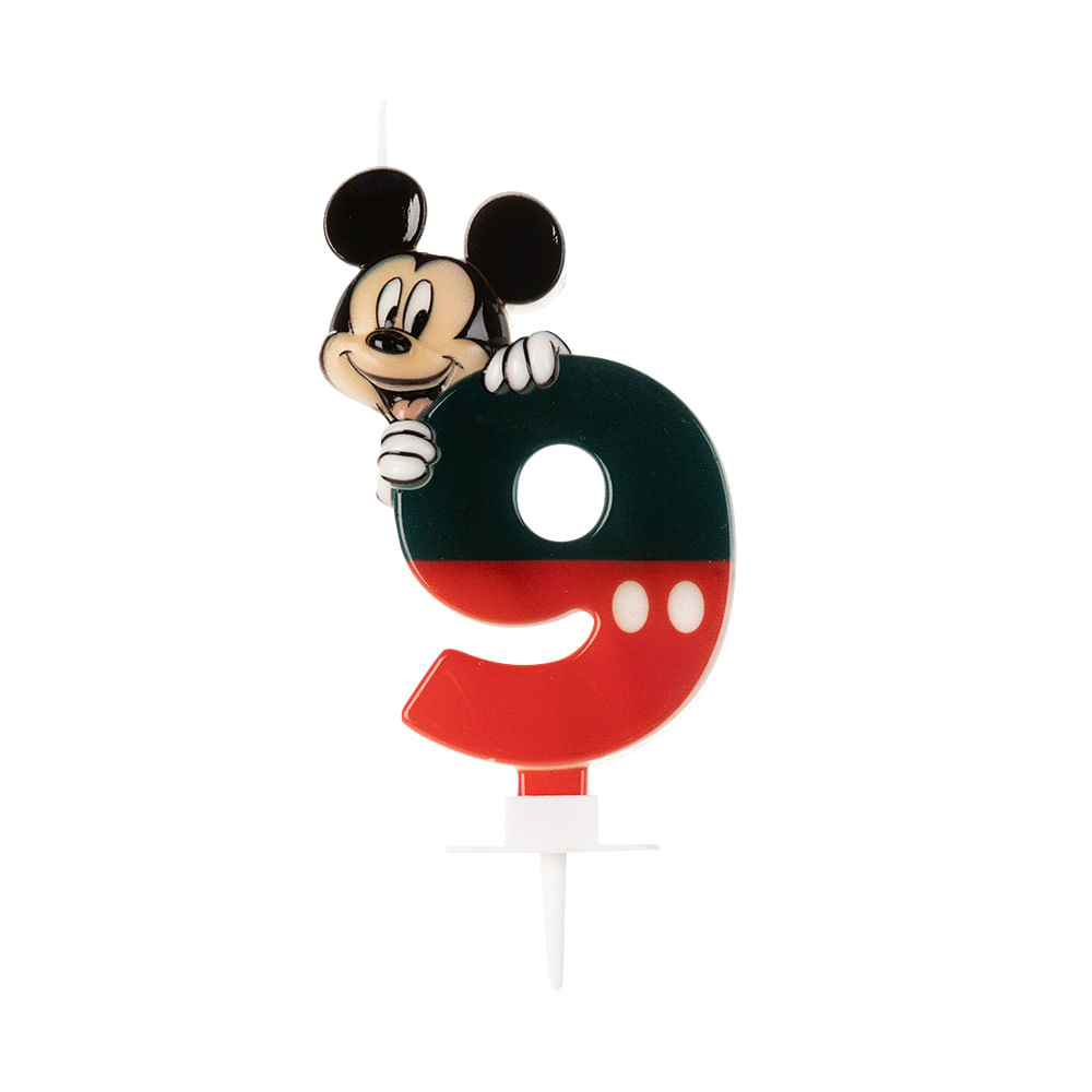 Encontraproduto.com.br - Vela de Aniversário Mickey Número 9 - Silver Festas