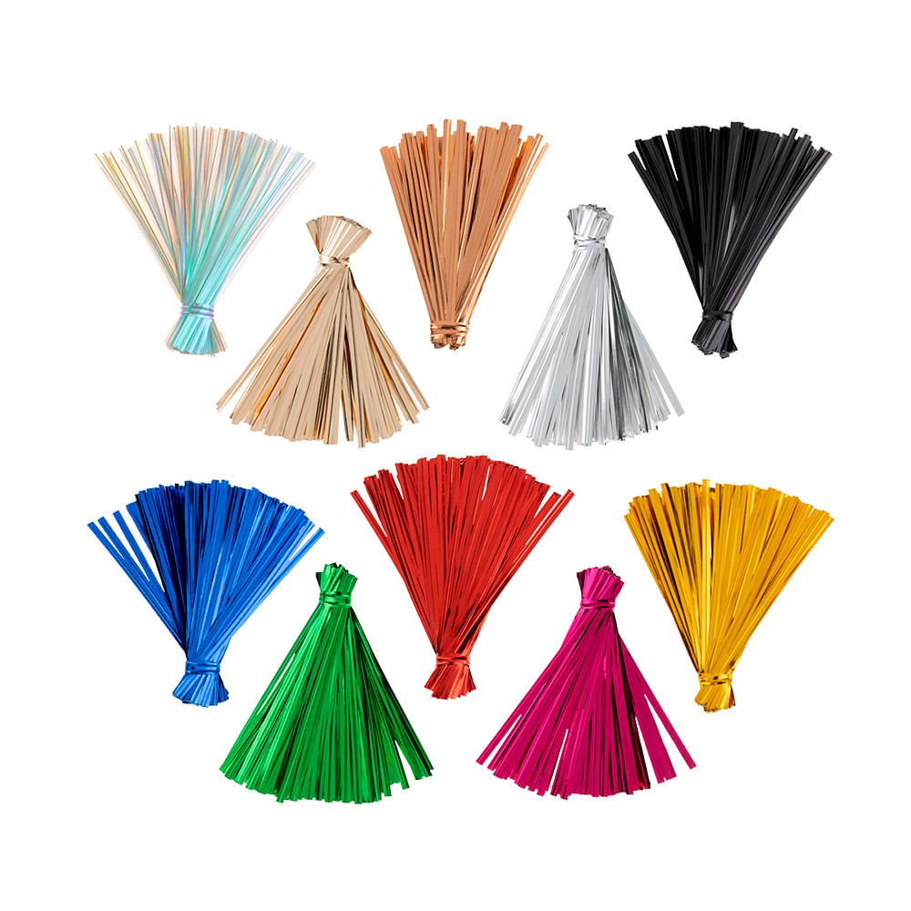 Lacre Fecho Metalizado 100 Unidades Cores Variadas 11Cm Silver Festas  Verde